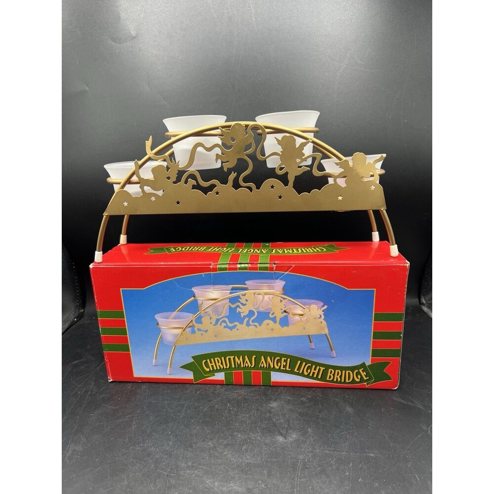 Vintage Montgomery Ward Christmas Angel Light Bridge Tealight Holder w/ Box